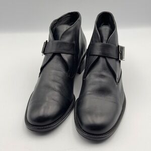 Etienne Aigner Show-Time Black Leather Monk Strap Ankle Boots Womens 10M